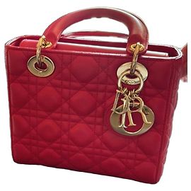 Borsa a mano Christian Dior Lady Dior in agnello rosso
