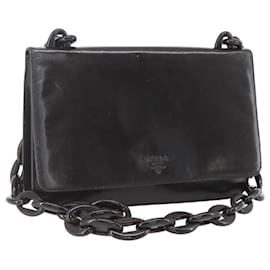 PRADA Borsa a Spalla con Catena Pelle plastica Marrone Scuro Auth am10365V
