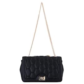 Just Cavalli Handtasche aus gestepptem schwarzem Kunstleder mit Goldkette