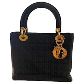 Lady Dior Tasche aus schwarzem Canvas mit Schulterriemen – Vintage