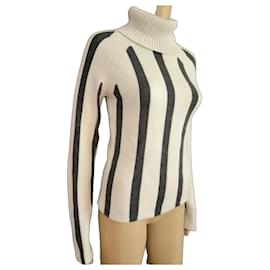 Céline Rollkragenpullover aus Wolle Schwarz Weiß