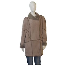 Autre Marque Vintage O'NED Schaffell-Mantel aus Shearling, hergestellt in Frankreich – Taupe Lammleder Größe 42 (M/L)