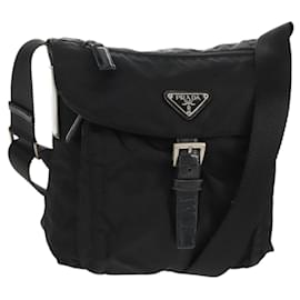 Borsa a Spalla PRADA Nylon Argento Nero Auth 158487