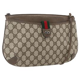 Borsa a Spalla Gucci GG Supreme Web Sherry Line PVC Beige 39 02 026 Auth ka1189