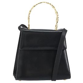 Borsa a mano in pelle Gancini Salvatore Ferragamo 2 in 1 Nero Oro Auth 157338