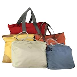 PRADA Borsa a Mano in Tela di Nylon 5 Set Beige Rosso Giallo Auth ti3570
