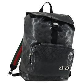 Zaino Sherry Line GG Implementation di GUCCI Nero Argento 347984 Auth ka1009