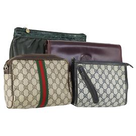 GUCCI GG Supreme Borsa Clutch in PVC Pelle 4 Set Beige Nero Auth 156746