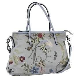 Bolsa Tote Botânica GUCCI em Lona 2way Azul Prata 353440 Auth BA9018