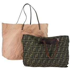 FENDI Zucca Canvas Zucchino Canvas Tasche 2 Set Braun Schwarz Orange Auth 158724