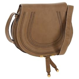 Bolsa de Ombro Chloe Mercy em Couro Bege Dourado Auth am10151 - Chloé
