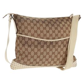 GUCCI GG Canvas Schultertasche Beige Silber 145856 Auth bs31883