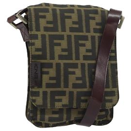 Borsa a Spalla in Tela Zucca FENDI Nera e Marrone Auth 158056