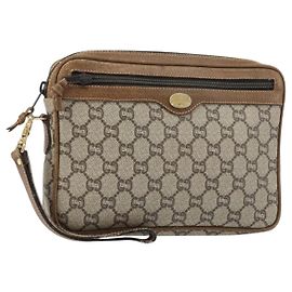 GUCCI GG Plus Supreme Clutch Bag PVC Beige Oro Auth bs31804