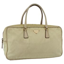 PRADA Borsa a mano in nylon avorio oro Auth 158011