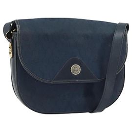 Borsa a Spalla in Tela Honeycomb Christian Dior Blu Navy Oro Auth fm5004