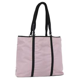 Borsa Tote Prada in nylon rosa argento Auth 158422