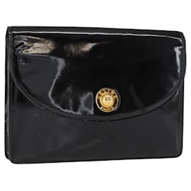 CELINE Clutch Tasche Emaille Schwarz Gold Auth bs32100 - Céline