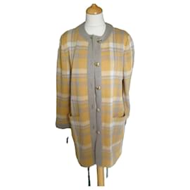 Devernois wool checkered coat vest gray mustard white - Autre Marque