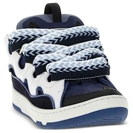 Sneakers Lanvin Curb in pelle di cervo bianco e blu navy 43