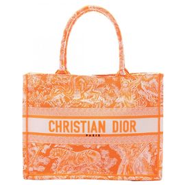 Borsa tote media in tela Christian Dior arancione