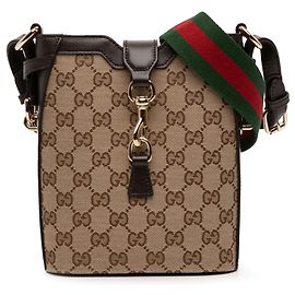 Borsa a secchiello mini GG in tela marrone Gucci