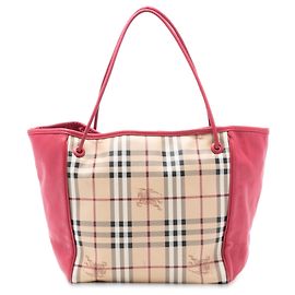 Borsa Canterbury in tela rivestita con motivo a quadri Haymarket e rifiniture in pelle marrone Burberry