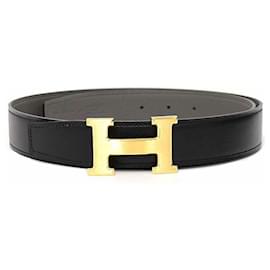 Herren Ledergürtel in Schwarz und Gold von Hermès