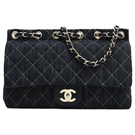 Borsa a spalla con catena in denim matelassé scintillante Chanel