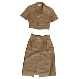 Conjunto de falda Chanel beige de algodón y seda