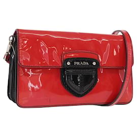 Bolso de Hombro PRADA Esmalte 2en1 Rojo Plata Auth 159397 - Prada