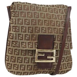 Sac à bandoulière Mamma Baguette en toile Zucchino FENDI marron or Auth gh1492