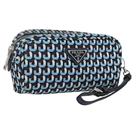 Pochette Prada Nylon Blu Argento Auth 159464
