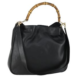 Borsa a Spalla in Pelle Gucci Bamboo 2way Nera Oro 001 1577 Auth 155471