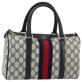 Borsa Boston in PVC GG Supreme Sherry Line di GUCCI, Blu Navy e Oro 69 02 006 Auth 159404