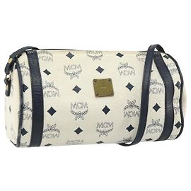 Bolso de Hombro MCM Vicetos Logogram de Cuero PVC Blanco y Oro Auth 159292