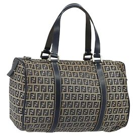FENDI Zucchino Canvas Handtasche Navy Silber Authentisch 159400