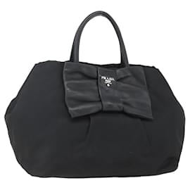 PRADA Borsa a Mano in Nastro Nylon Nero Argento Auth 160087