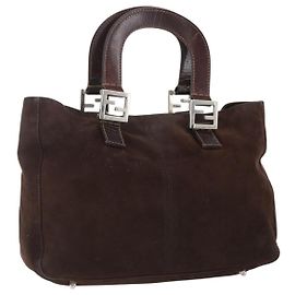Borsa FENDI in suede marrone argento autentica 160122