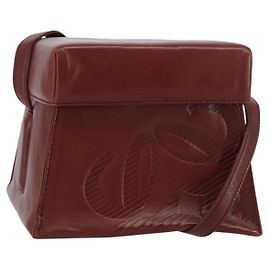 LOEWE Bolsa de Hombro Anagram Cuero Rojo Oro Auth 160470