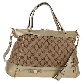 Gucci Borsa a mano GG Canvas 2way Beige Oro 269894 Auth 158077