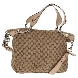 Bolso Tote GG Canvas Gucci 2way Beige Plata 232949 Auth ep12524