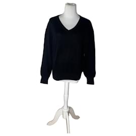 Vintage Balenciaga V-Ausschnitt Pullover Schwarz L