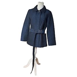 Courreges Vintage Courrèges floral geprägter Canvas-Mantel Marine M