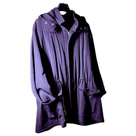 Autre Marque Giacca lunga con cappuccio in gabardine di lana blu navy L
