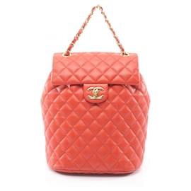 Chanel Matelassé Rucksack aus orangefarbenem Leder