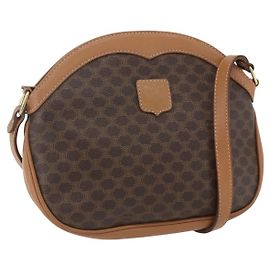 Céline Bolsa de Ombro em Lona Macadam CELINE PVC Marrom Dourado Auth ka1327