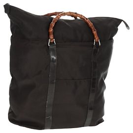 Borsa a mano in nylon marrone e argento Gucci Bamboo 002 3754 0412 Auth bs32055