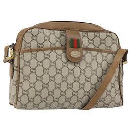 GUCCI GG Plus Supreme Web Sherry Line Schultertasche PVC Beige Gold Auth 159949