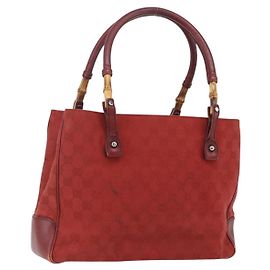 Borsa a mano in tela GG Gucci con bambù rosso 112526 Auth ep12621